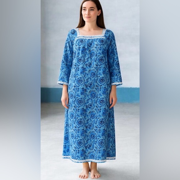 New!2-Piece Blue floral lace ribbon button pocket two piece gowns set size 4X - Picture 4 of 10